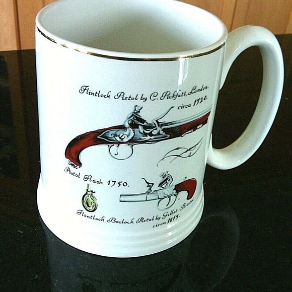 Lord Nelson Pottery UK Beer Stein Mug Guns Gold Rim Large Drink Flintlock Pistol - Picture 3 of 16